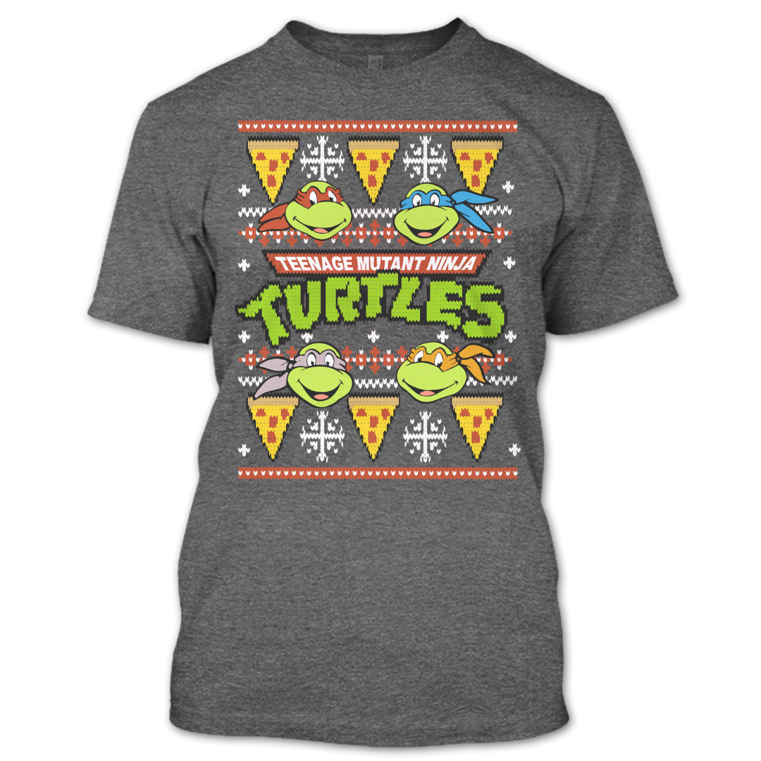 Teenage Mutant Ninja Turtles Ugly Christmas Sweater T-Shirt Grey